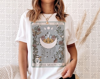 The Moon Tarot Card T-shirt Version Two, Trendy Moon Phase Shirt, Celestial Lover Witchy Clothing, Mystical Magical Moon Cottagecore Tee