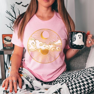 Sun and Moon TShirt Aesthetic Celestial Yoga Shirt, Witchy Stuff, Mystical Trendy Boho Astronomy Clothing, Space Graphic Tee. Spiritual Top