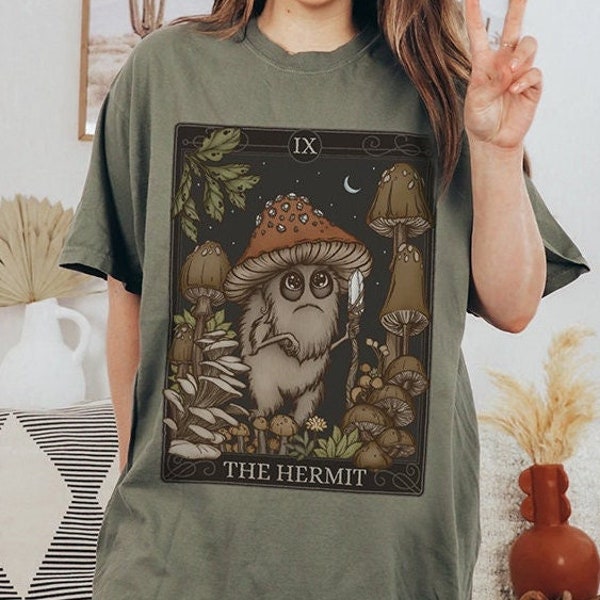 The Hermit Tarot Card Comfort Colors TShirt, Retro Introvert Shirt, Mystical Swamp Witch Clothing, Cute Boho Mushroom Tee, Forestcore Top