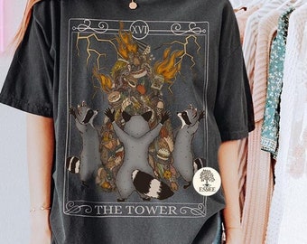Raccoon Tower Tarot Card Comfort Colors T-Shirt, Funny Meme Shirt