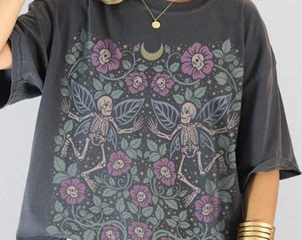 Fairy Garden Comfort Colors T-Shirt: Gothic Floral Skull Fairycore