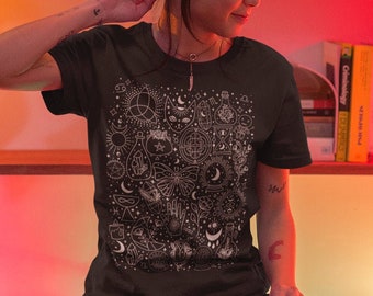 Witchcraft T-Shirt, Occult Moon Pagan Design, Celestial Symbols Print