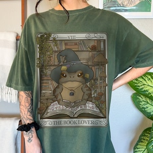 Book Lover Frog Tarot Card Comfort Colors TShirt, Mystical Tarot Shirt, Gift For Book Lovers Women, Frog Reading Tee, Magical Literary Tee