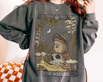 The Wizard Tarot Card Comfort Colors Sweatshirt, Witchy Frog Shirt, Trendy Goblincore Clothing, Cottagecore Mushroom Tee, Tarot Lover Gift