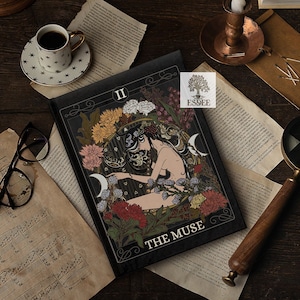 Die Hohepriesterin Tarot Card Custom Hardcover Notizbuch, Cottagecore Tarot Lesejournal, kleines Grimoire Buch, personalisiert stationär