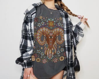 Aries Zodiac Sign Retro Comfort Colors T-shirt, Boho Celestial Astrology Tee, Star Sign Gift