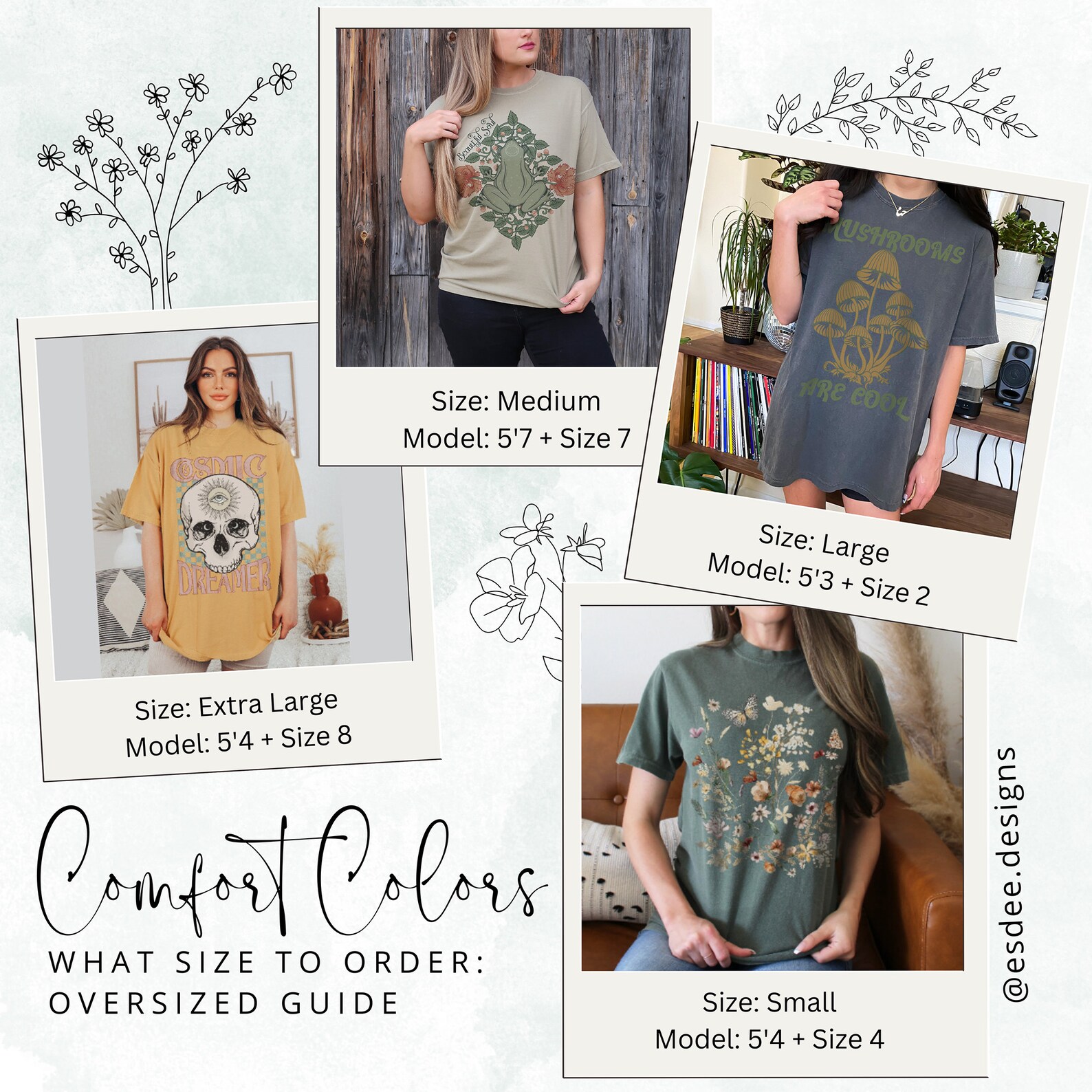 Wildflower Cottagecore Comfort Colors T-shirt: Vintage Botanical Tee - Etsy