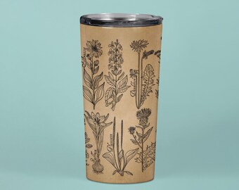 Vintage Herbs Stainless Steel Tumbler, Botanical Floral Gardening Travel Mug