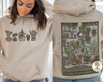 Plant Lover Tarot Card Hoodie, Custom Front and Back Print Sweatshirt, Cute Witchy Botanical Hooded Sweatshirt, Houseplants Tarot Shirt