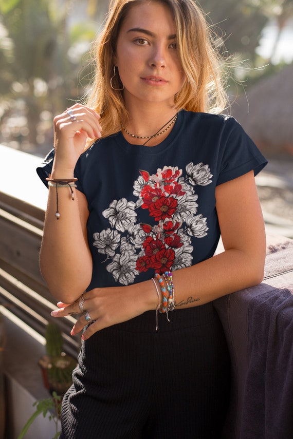 Botanical Tee Shirt Floral Print Tee 