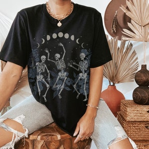 Dancing Skeleton Oversized T-Shirt, Botanical Goth Witchy Tee
