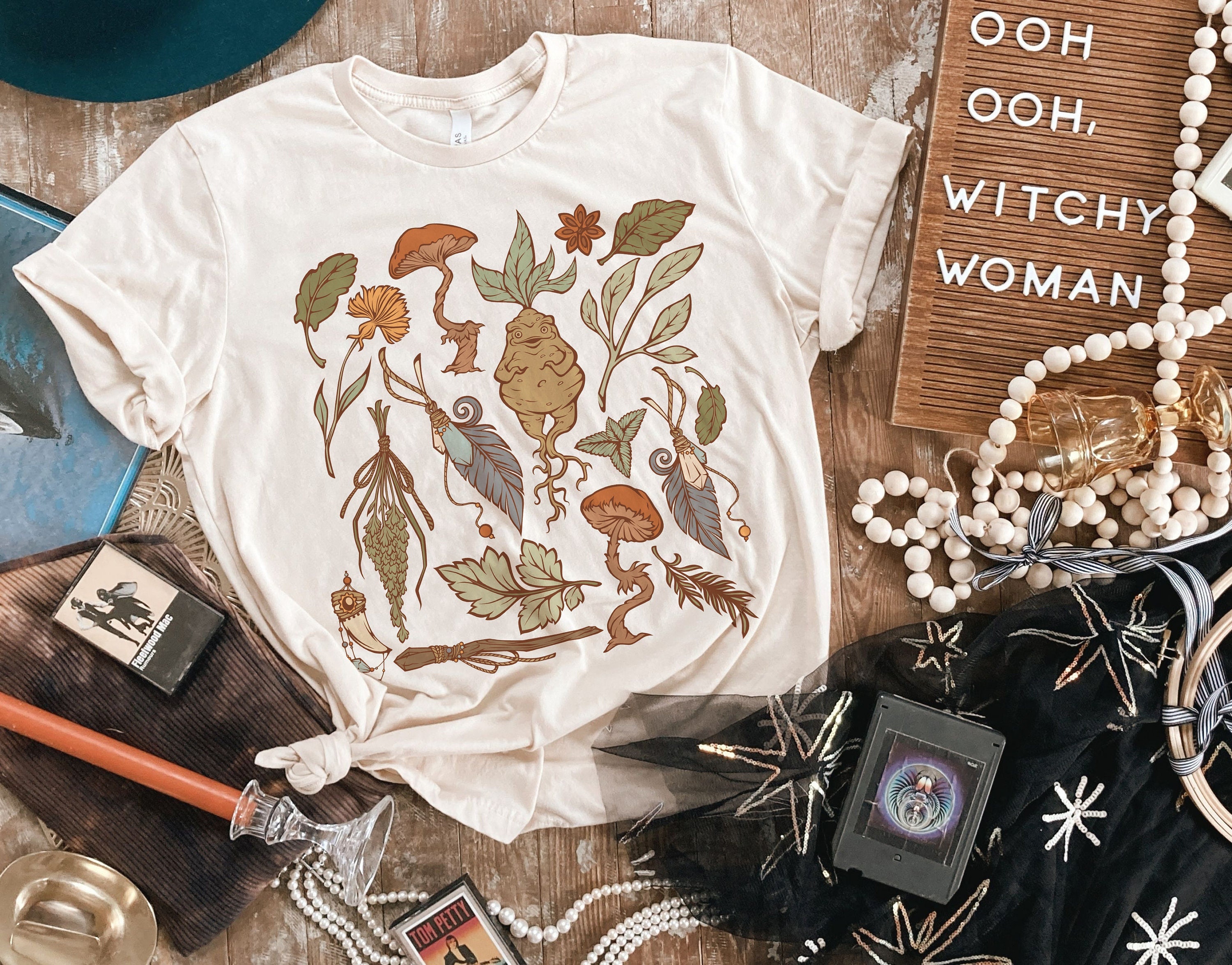 Botany Oversized TShirt Mandrake Herbal Tee Boho Witchy 