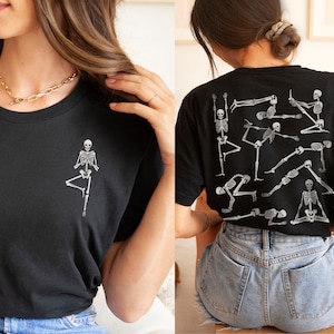 Skeleton Yoga Oversized T-Shirt, Creepy Cute Halloween Shirt, Cute Skeleton Yoga Poses Tee, Witchy Skull Clothes, Aesthetic Trendy Shirt