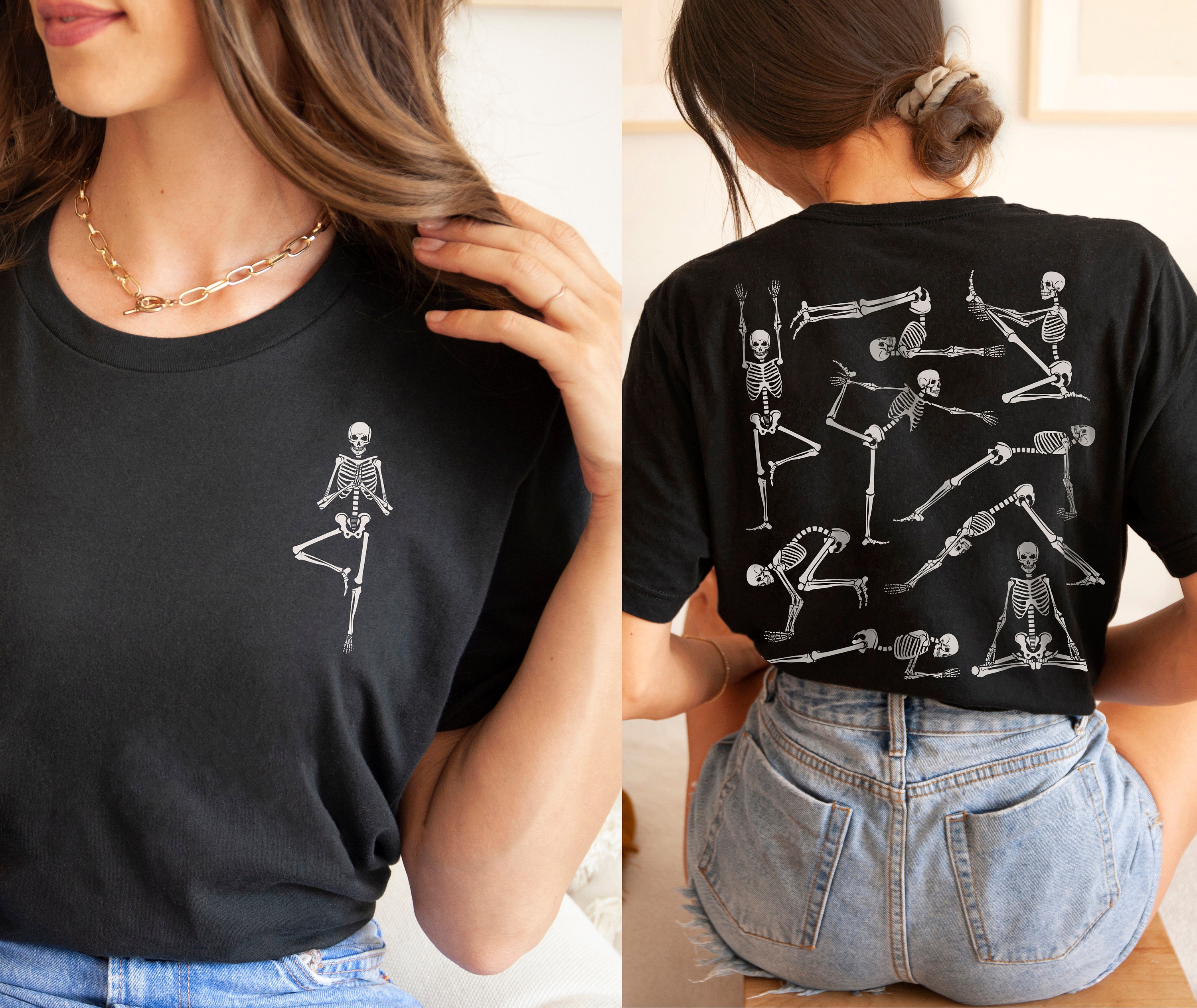 Skeleton Yoga Oversized T-shirt, Creepy Cute Halloween Shirt