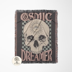 Cosmic Dreamer Woven Blanket: Witchy Skeleton Tapestry