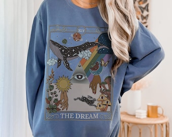 The Dream Tarot Card Comfort Colors Sweatshirt, Retro Trippy Witchy Shirt, Spiritual Sun and Moon Sweater, Cute Boho Indie Celestial Top