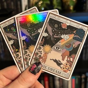 L’autocollant vinyle de la carte de tarot de rêve, les autocollants magiques du journal de tarot à paillettes holographiques célestes, les autocollants esthétiques de sorcière Cottagecore