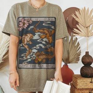 Koi Fish Tarot Card Oversize T-Shirt, Witchy Streetwear Tee, Trendy Aesthetic Boho Shirt, Oracle Card TShirt, Animal Lover Gift, Lucky Tee