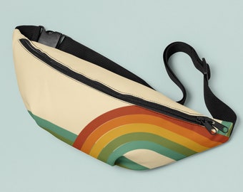 Retro Custom Hip Bag, Vintage Aesthetic 70's Fanny Pack, Trendy Hip Purse for Women, Festival Bag, Rainbow Hip Belt Bag, Cute Accessory