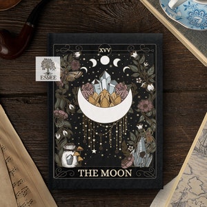 The Moon Tarot Card Custom Hardcover Notebook, Mystical Celestial Tarot Reading Journal, Cottagecore Grimoire Book, Papelería personalizada