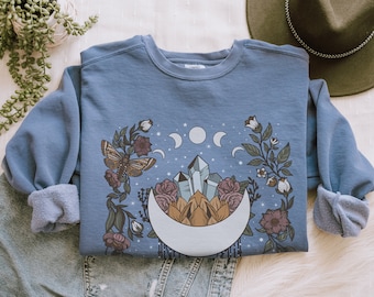 Mystic Moon Comfort Colors Sweatshirt: Boho Floral Phase Crewneck