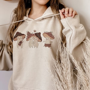 Mushroom Friends Unisex Hooded Sweatshirt, Cottagecore Hoodie, Trendy Forestcore Aesthetic, Nature Lover Gift, Fall Foraging Pullover