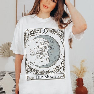 The Moon Custom Tarot Card TShirt, Vintage Aesthetic Comfort Colors Tee, Witchy Stuff, Mystical Ad Meliora Tarot, Boho Crescent Moon Tee