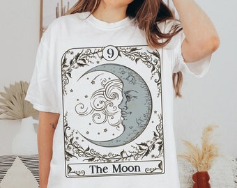 The Moon Tarot Card T-Shirt, Vintage Comfort Colors Tee, Witchy Boho