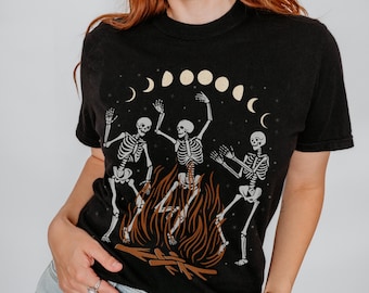 Skeleton Dance T-Shirt: Retro Witchy Celestial Comfort Colors Tee
