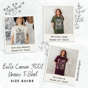 K&ouml;nnte beinhalten: Gr&ouml;&szlig;entabelle f&uuml;r das Bella Canvas 3001 Unisex T-Shirt. Drei Models tragen verschiedene Gr&ouml;&szlig;en des T-Shirts. Das Model links tr&auml;gt Gr&ouml;&szlig;e M, das Model in der Mitte tr&auml;gt Gr&ouml;&szlig;e L und das Model rechts tr&auml;gt Gr&ouml;&szlig;e XL. Jedes Model ist 1,63 m gro&szlig; und tr&auml;gt Gr&ouml;&szlig;e 8.