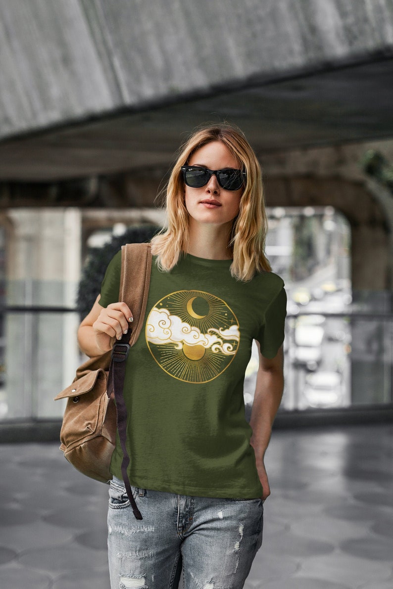 Gold and white sun and moon unisex tshirt. Esdee Designs