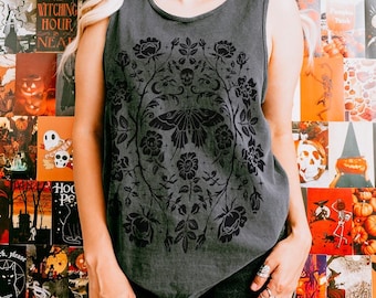 Gothic Garden Tank Top: Floral Skull Comfort Colors Shirt