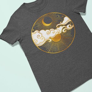 Gold and white sun and moon unisex tshirt. Esdee Designs