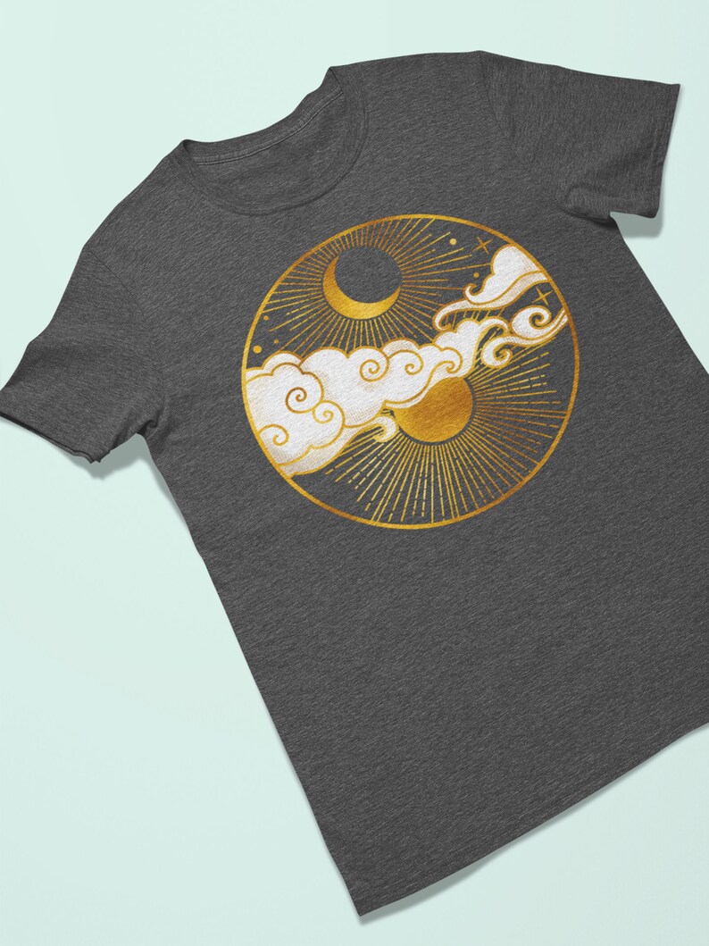 Gold and white sun and moon unisex tshirt. Esdee Designs