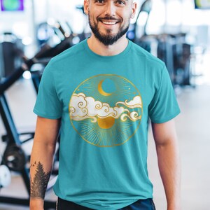 Gold and white sun and moon unisex tshirt. Esdee Designs
