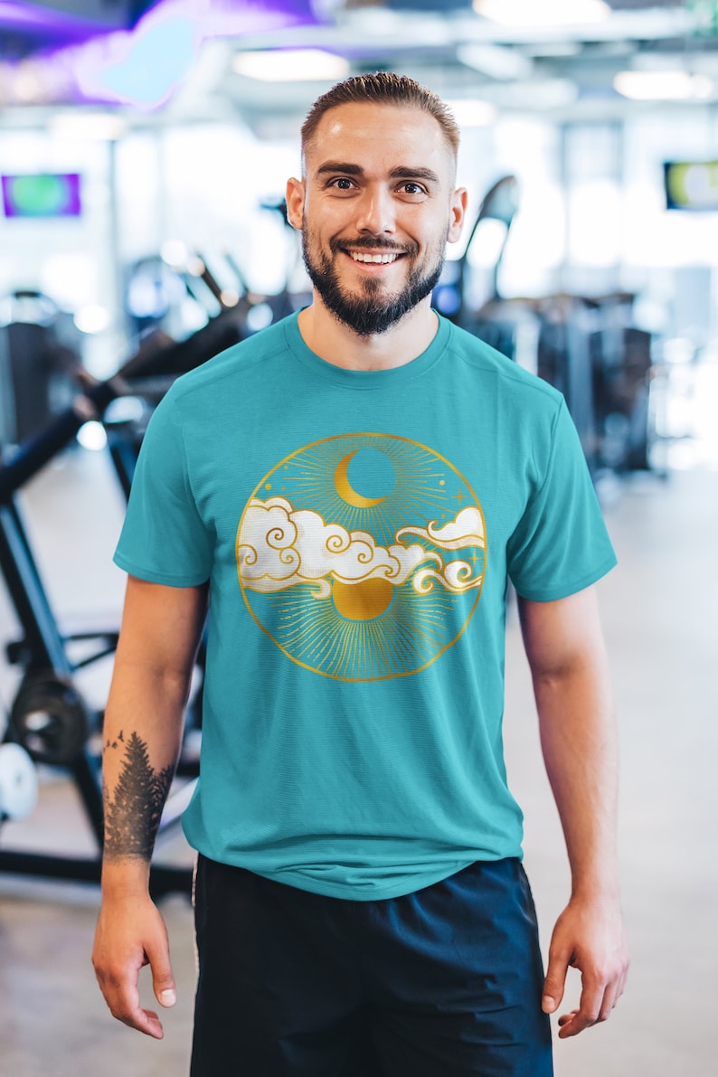 Gold and white sun and moon unisex tshirt. Esdee Designs
