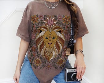 Leo Zodiac Sign Retro Comfort Colors T-shirt, Boho Celestial Astrology Tee, Star Sign Gift