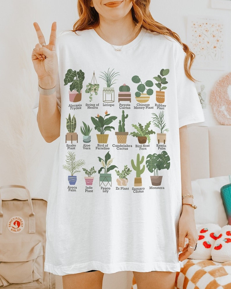 House Plant Oversized TShirt, Boho Crazy Plant Lady Shirt, Plant Lover Botanical Tee, Aesthetic Plantaholic Nature Lover Gardening Gift image 2