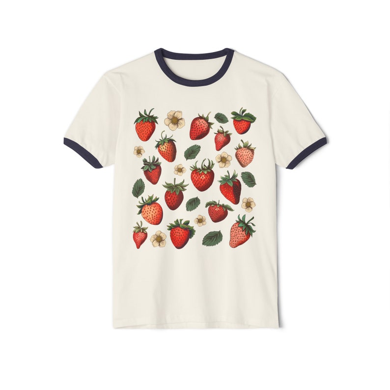 Strawberry Summer Retro Tarot Card Unisex Cotton Ringer T-shirt ...