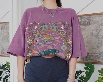 Pisces Zodiac Sign Retro Comfort Colors T-shirt, Boho Celestial Astrology Tee, Star Sign Gift