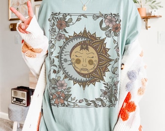 Cottagecore Sun and Moon T-Shirt: Comfort Colors Celestial Tee, Vintage Astrology Shirt
