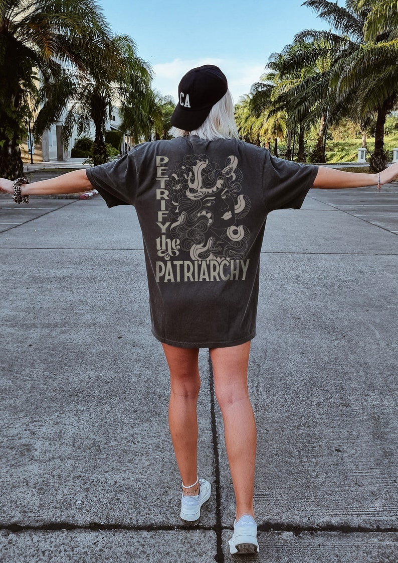 Petrify The Patriarchy Medusa Comfort Colors TShirt, Witchy Mythology Snake Oversized Shirt, Retro Aesthetic Greek Goddess Feminist TShirt Pepper