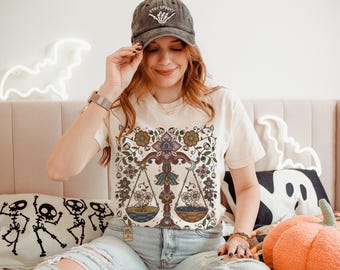 Libra Zodiac Retro Comfort Colors T-shirt, Boho Celestial Astrology Tee, Star Sign Horoscope Gift