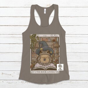 The Book Lover Tarot Card Women's Racerback Tank, Witchy Wizard Frog Tank Top, Book Lover Gift, Cottagecore Reading Shirt, Library Tee