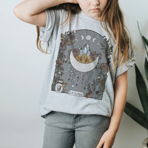 La Luna Kids Graphic Tee, Cute Boho Moon Toddler Shirt, Celestial Shirts for Girls or Boys, Witchy Tarot Card Youth T-Shirt, Gift for Child