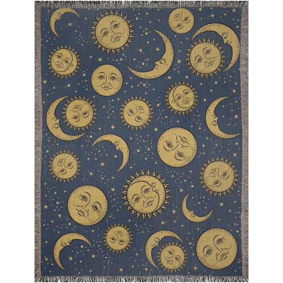 Retro Celestial Cotton Woven Throw Blanket Witchy 90 s Throwback Sun and Moon Blanket Boho Star Astrology Woven Tapestry Wall Hanging Etsy Canada
