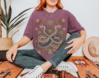 Retro Folk Art Snake T-Shirt: Comfort Colors Celestial Sun & Moon Tee