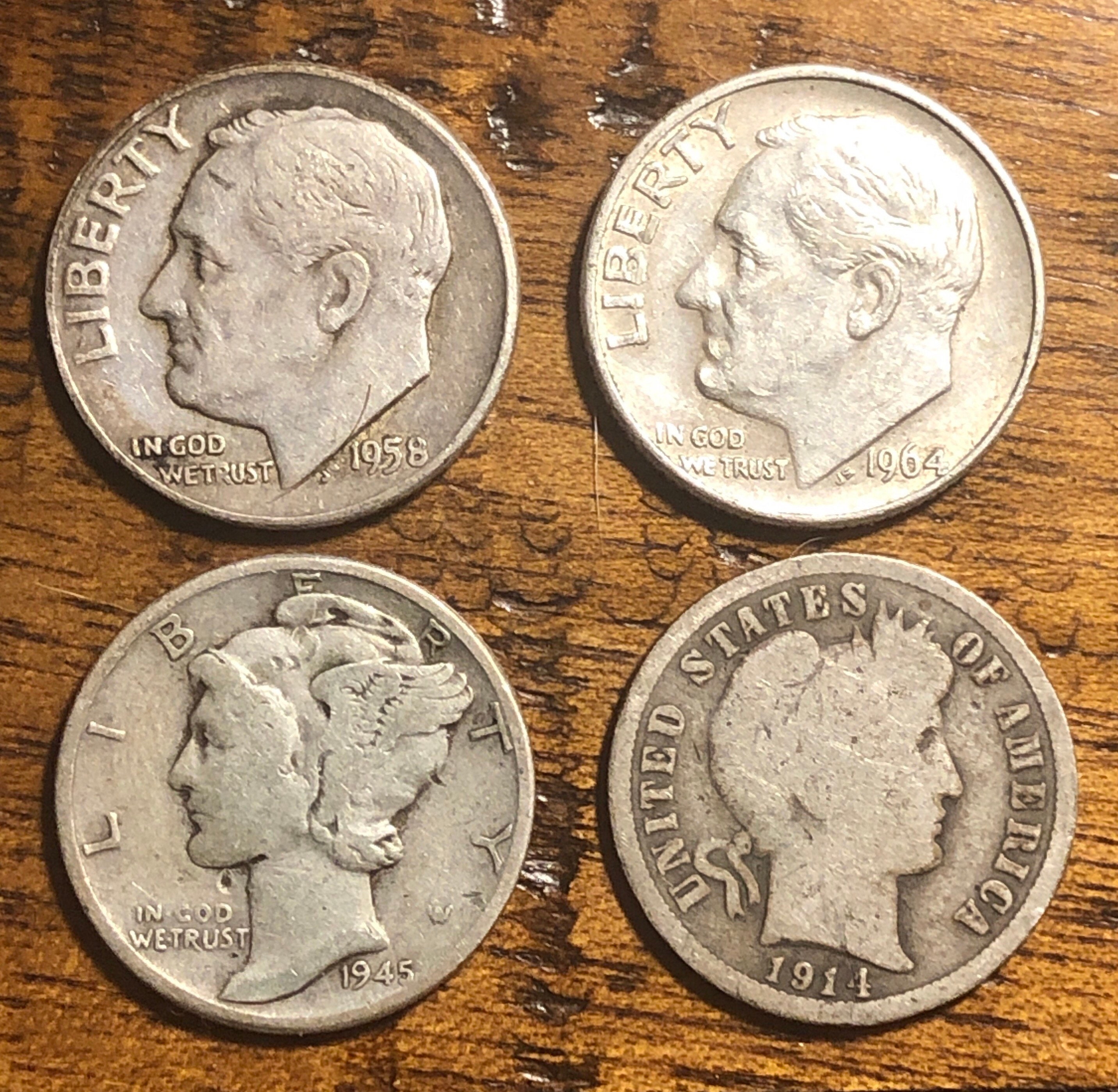 Silver Mercury & Roosevelt Dimes Lot of Four Dimes Mercury Etsy