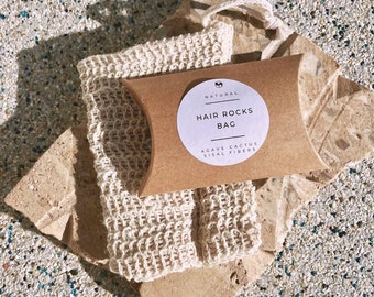 Bolsa Soap Saver Loofa hecha de fibras de sisal 100% naturales ~ Bolsa de champú Hair Rocks ~ Cero residuos