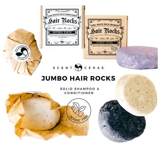 Hair Rocks Solid Shampoo and/or Conditioner Full Sized Bars~Plastic Free~Zero Waste~Wash hair with natural hair rocks